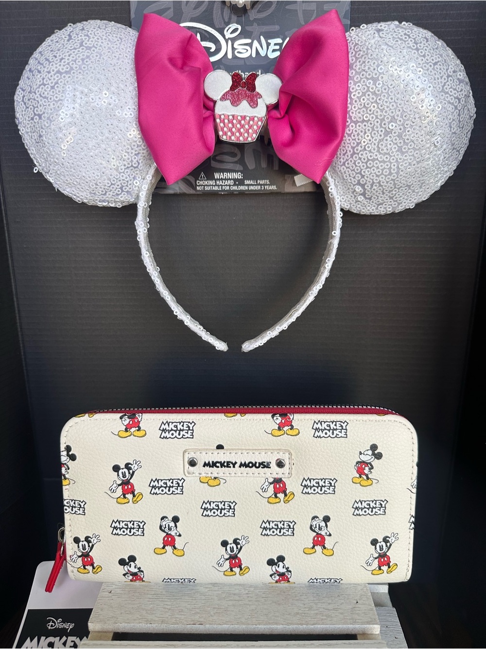 Sequin Minnie Ear Headband with Hot Pink Bow by Disney